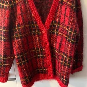 Vintage Mohair Red Plaid Cardy 90s era YEG a rage 4 many 50s-era reminiscers.